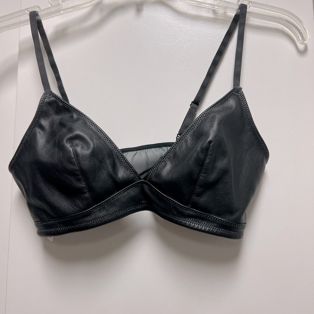 Pleather bra. Bralette. Black with mesh back. Great condition